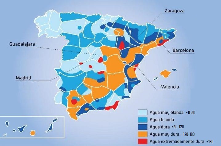 agua dura en España, regiones con agua dura 